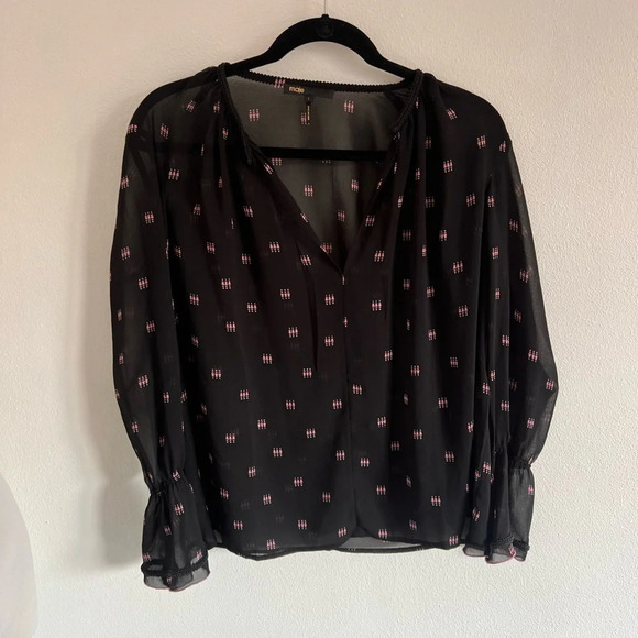 Maje Silky Sheer Black Blouse, size 1 or Small - Picture 2 of 6